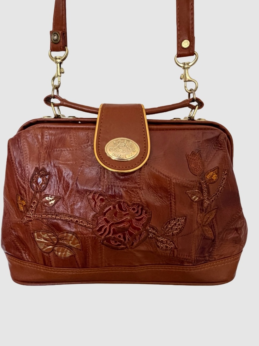 Rose Sam Dae Inc. Vintage Leather Floral Embossed Western Cowgirl Carry Purse